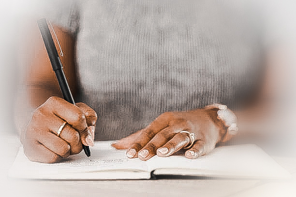picture of a writing lady